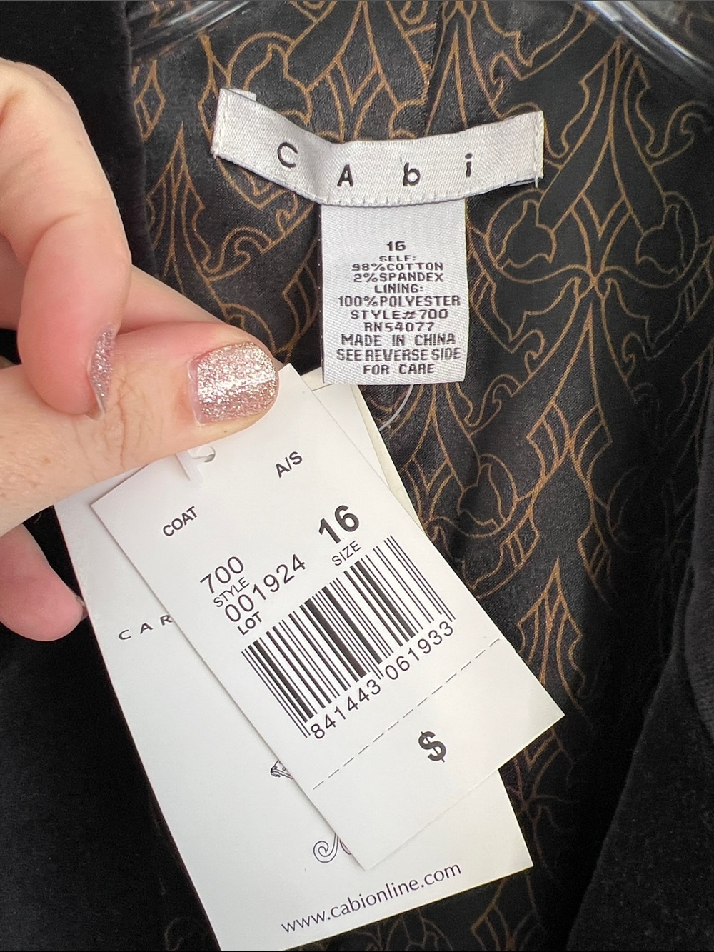 NWT Cabi Antoinette black velvet longline jacket #700 floral embroidery size 16 - Picture 5 of 10